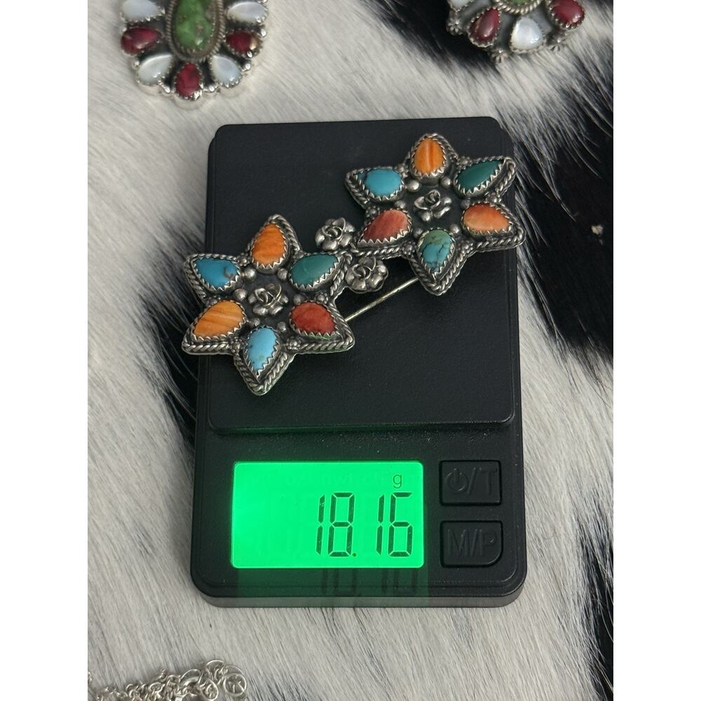 Native American Silver Cloud Robert Vandover Spiny Turquoise Cluster Pendant Pin - Picture 8 of 13